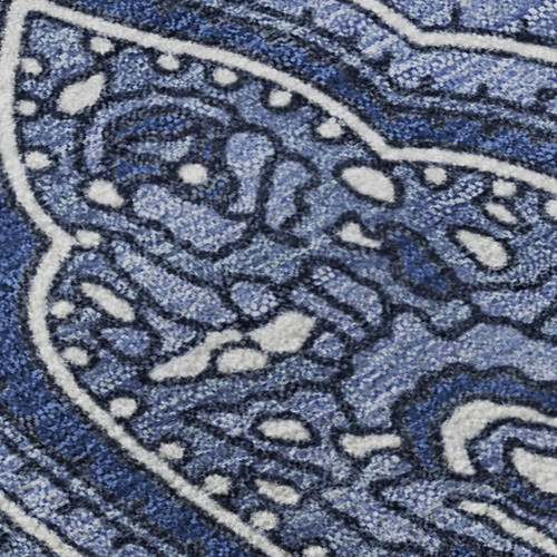 3' X 5' Navy Blue And Ivory Paisley Washable Area Rug With UV Protection