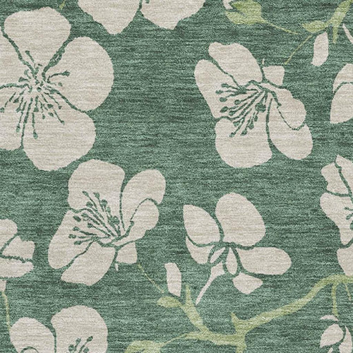 5' X 8' Sage And Beige Floral Washable Area Rug With UV Protection