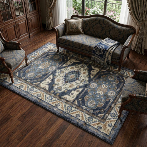 10' X 13' Blue And Rust Oriental Area Rug