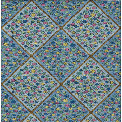 8' X 10' Blue And Yellow Abstract Washable Indoor Outdoor Area Rug