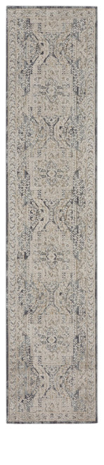 8' Ivory And Charcoal Medallion Distressed Runner Rug With Fringe