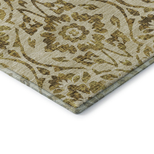 5' X 8' Gold And Beige Floral Washable Area Rug With UV Protection