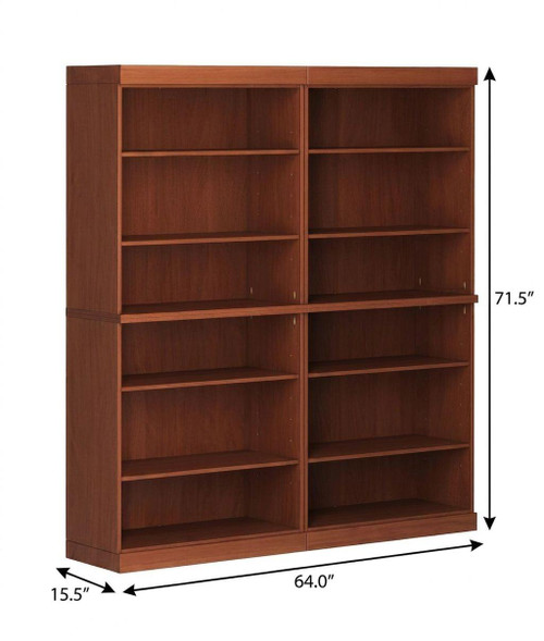 72" Coffee Solid Wood Adjustable Twelve Tier Library Bookcase