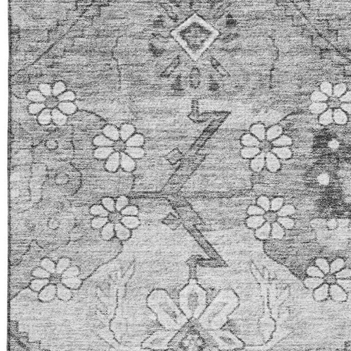 3' X 5' Gray And Silver Floral Washable Area Rug With UV Protection