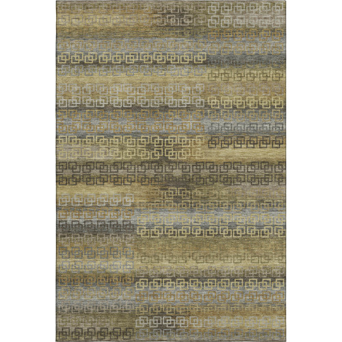 8' X 10' Wheat And Brown Striped Washable Area Rug With UV Protection