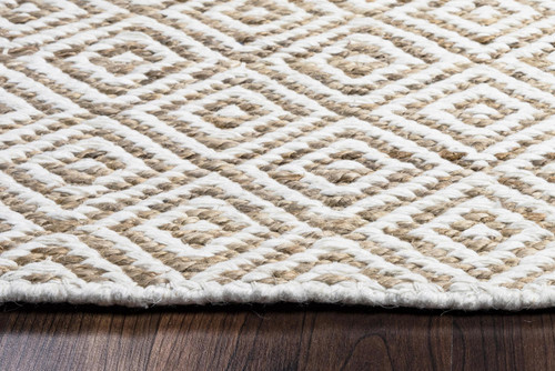 8' Natural And Beige Wool Geometric Hand Woven Area Rug