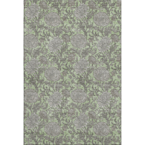 10' X 14' Artichoke Green And Gray Floral Washable Area Rug With UV Protection