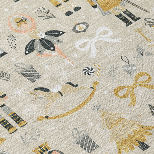 8' X 10' Beige Gold Black And Gray Nutcracker Washable Indoor Outdoor Area Rug