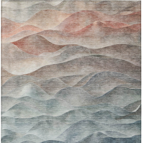 10' X 14' Teal Blue And Peach Abstract Washable Indoor Outdoor Area Rug