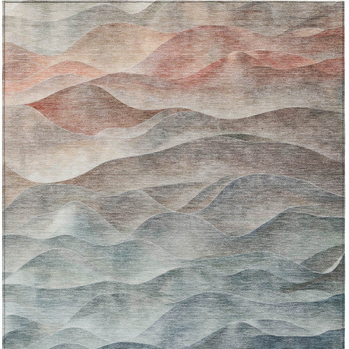 10' X 14' Teal Blue And Peach Abstract Washable Indoor Outdoor Area Rug