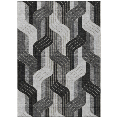10' X 14' Black Gray And Silver Striped Washable Indoor Outdoor Area Rug
