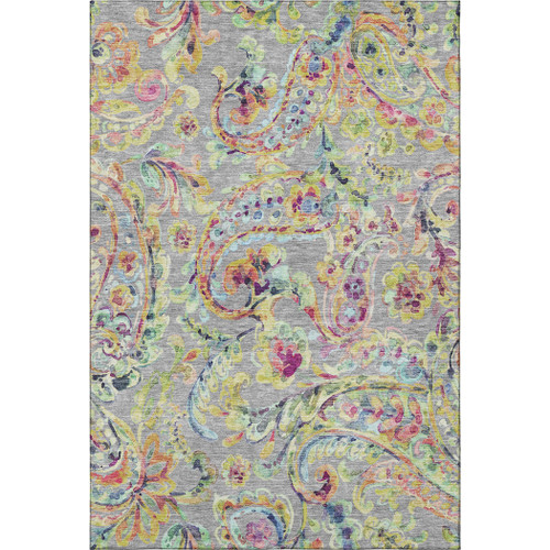 5' X 8' Gray Blue And Pink Paisley Washable Area Rug With UV Protection