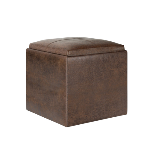 17" Brown Upholstery Storage Ottoman