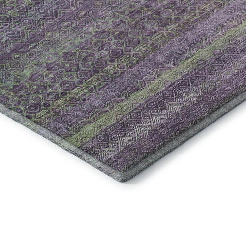 8' Purple And Green Striped Washable Round Rug With UV Protection