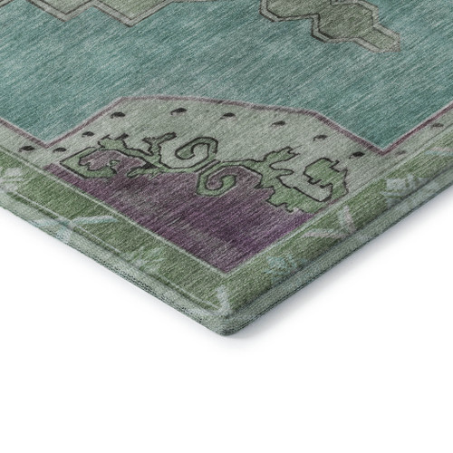 8' X 10' Teal Green And Lavender Oriental Washable Area Rug With UV Protection