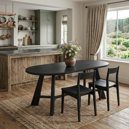 71" Black Wood Trestle Base Oval Dining Table