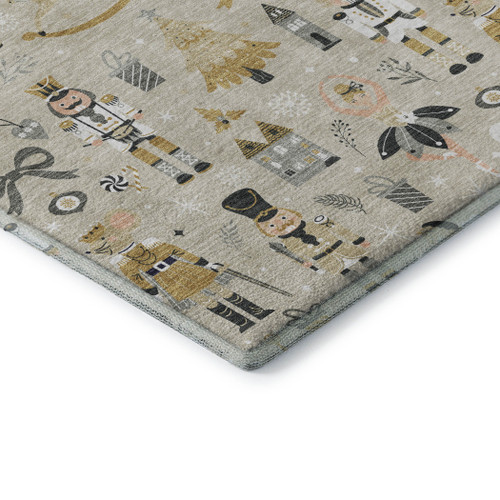 5' X 8' Beige Gold And Gray Floral Washable Area Rug With UV Protection