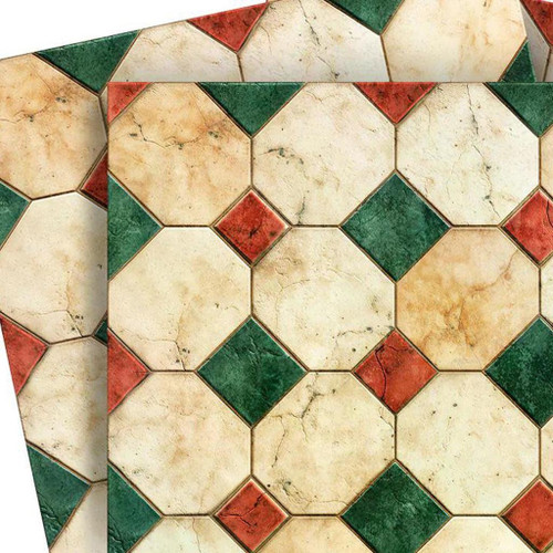 12" x 12" Green Vinyl Arabesque Peel And Stick Removable Tiles