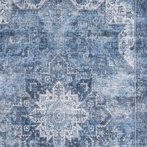 3' X 5' Blue And Ivory Floral Distressed Area Rug