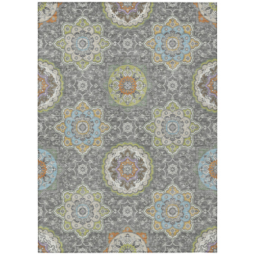 8' X 10' Gray And Brown Floral Medallion Washable Indoor Outdoor Area Rug