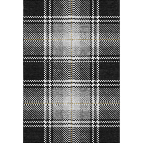 8' X 10' Black Ivory And Gold Plaid Washable Area Rug With UV Protection