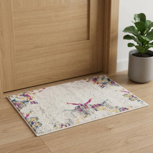 2' X 3' Cream And Blue Abstract Area Rug