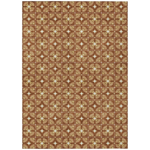 9' X 12' Orange And Copper Geometric Washable Indoor Outdoor Area Rug