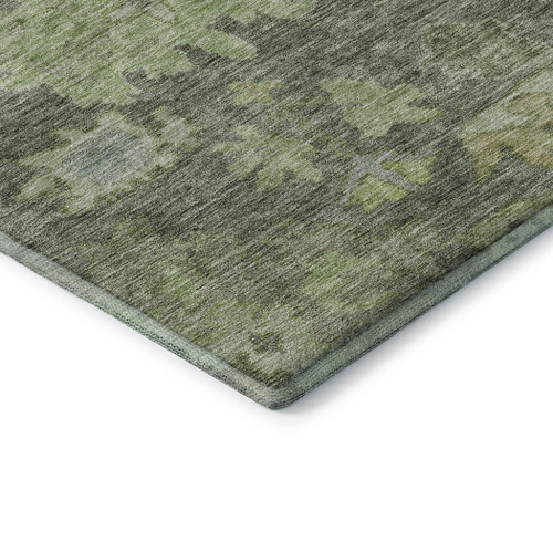 9' X 12' Fern Green And Gray Floral Washable Area Rug With UV Protection