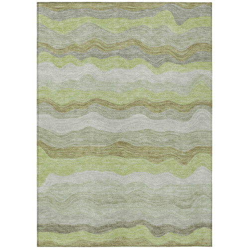 10' X 14' Artichoke Green Taupe And Beige Striped Washable Indoor Outdoor Area Rug