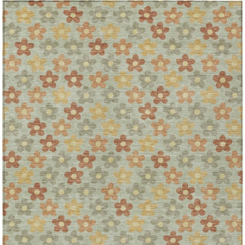 3' X 5' Green And Orange Floral Washable Indoor Outdoor Area Rug