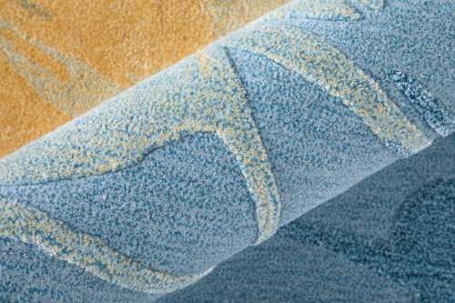 10' X 14' Blue Gold And Gray Abstract Hand Tufted Area Rug