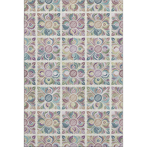 10' X 14' Ivory Purple And Teal Medallion Washable Area Rug With UV Protection