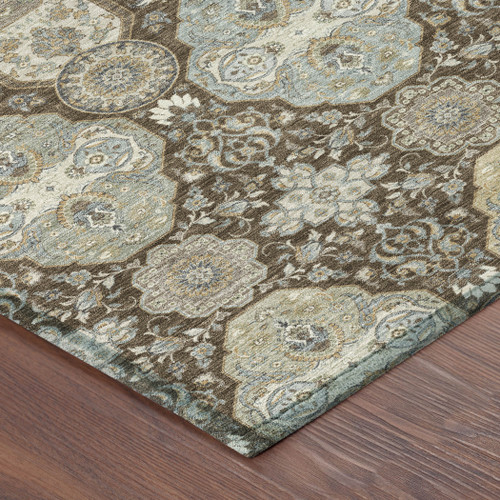 8' X 10' Chocolate And Brown Floral Washable Indoor Outdoor Area Rug