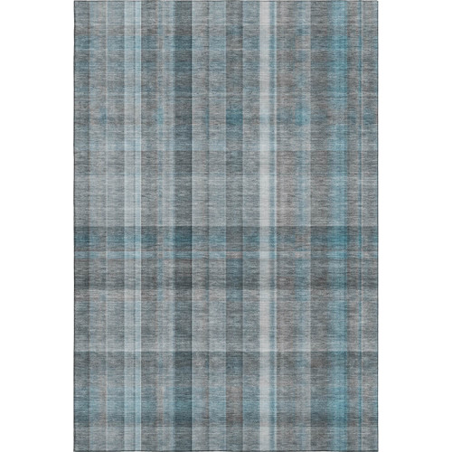 5' X 8' Teal And Ivory Plaid Washable Area Rug With UV Protection