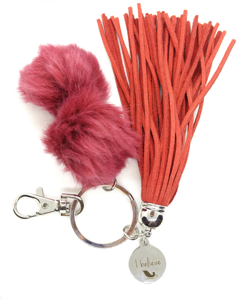 Christmas- Red "I Believe" Tassel Keychain