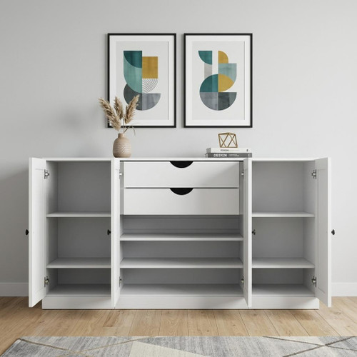 65" White Solid Wood Two Drawer Sideboard With Four Doors