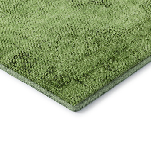 10' X 14' Artichoke Green And Gray Oriental Washable Area Rug With UV Protection