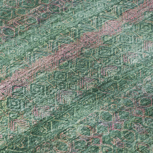 8' Green And Blush Striped Washable Round Rug With UV Protection