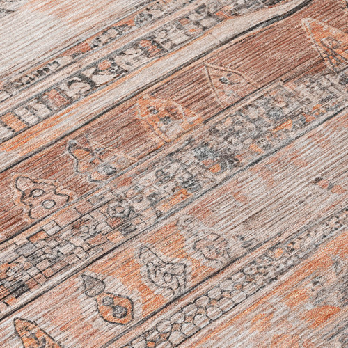 5' X 8' Terra Cotta And Gray Striped Washable Indoor Outdoor Area Rug