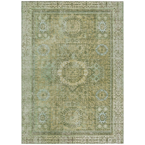 8' X 10' Sage And Fern Green Floral Medallion Washable Indoor Outdoor Area Rug