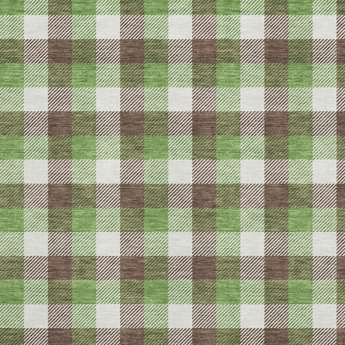 8' X 10' Brown Ivory And Green Plaid Washable Area Rug With UV Protection