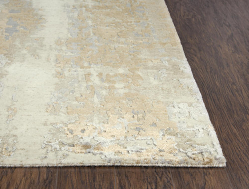 8' Beige Gray And Ivory New Zealand Lambs Wool Abstract Hand Carved Handmade Area Rug