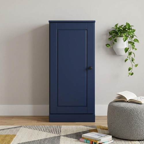 36" Navy Blue Solid Wood Adjustable Three Tier Library Bookcase with One Door