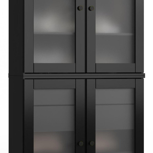 32" Black Solid Wood Glass Panel Inlay Double Door Linen Cabinet