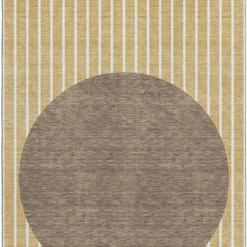 8' X 10' Wheat Ivory And Brown Striped Washable Area Rug With UV Protection