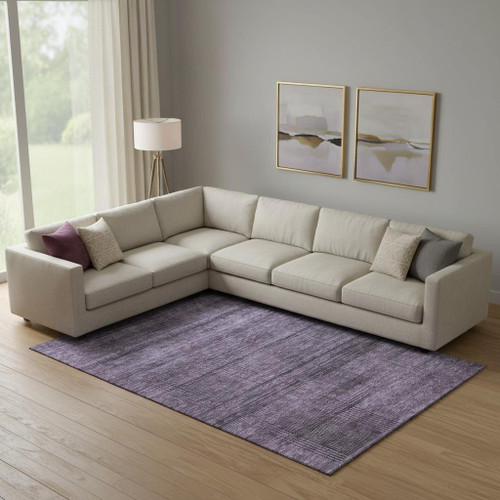 10' X 14' Plum And Gray Striped Washable Area Rug With UV Protection