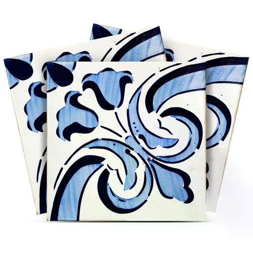 7" x 7" Blue Vinyl Arabesque Peel And Stick Removable Tiles