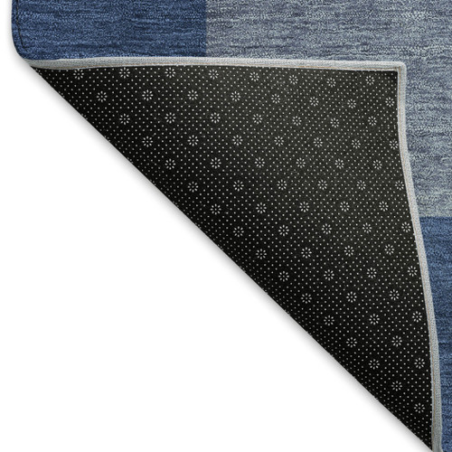 8' Blue And Gray Round Geometric Washable Indoor Outdoor Area Rug