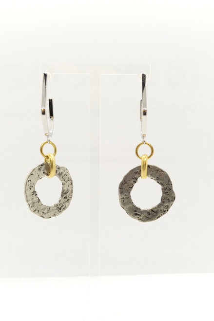 Hammered Pewter Hoop Post Accent Earrings