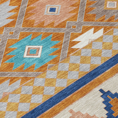 3' X 5' Orange And Copper Southwestern Washable Indoor Outdoor Area Rug